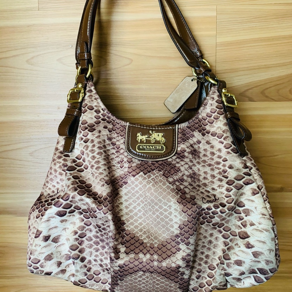 Coach Brown Snake Print Shoulder Bag